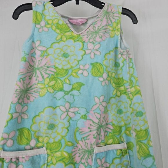 Lilly Pulitzer Girls Small(4-5) Blue Velour Dress Shift Cover Up Floral Print - Picture 3 of 5